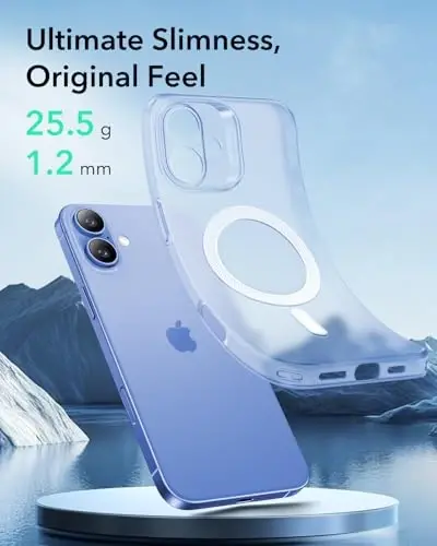 iPhone 16 uchun ESR g'ilofi, MagSafe bilan mos, Kamera himoyasi, zarbaga chidamli yupqa qoplama, sarg'ayish va chizilishga qarshi, iPhone 16 uchun magnit telefon g'ilofi, Zero seriyasi, muzli ko'k-MagSafe - 2