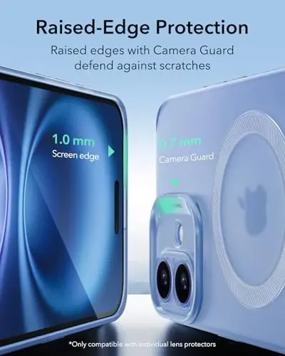 iPhone 16 uchun ESR g'ilofi, MagSafe bilan mos, Kamera himoyasi, zarbaga chidamli yupqa qoplama, sarg'ayish va chizilishga qarshi, iPhone 16 uchun magnit telefon g'ilofi, Zero seriyasi, muzli ko'k-MagSafe - 6