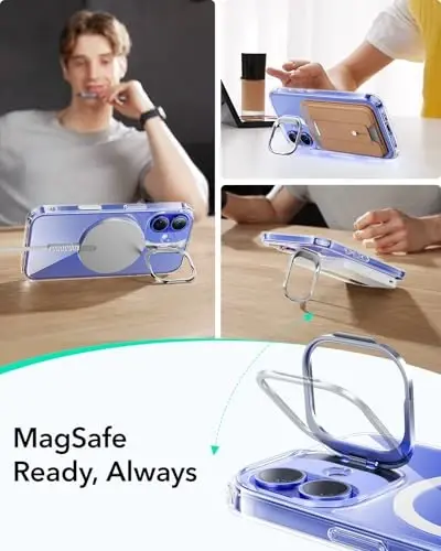 iPhone 16 uchun ESR g‘ilofi, MagSafe bilan mos keluvchi kamera boshqaruv tugmasi, iPhone 16 uchun harbiy darajadagi himoya g‘ilofi, o‘rnatilgan Stash Stand telefon g‘ilofi, tirnalishga chidamli orqa qopqoq, shaffof - 6