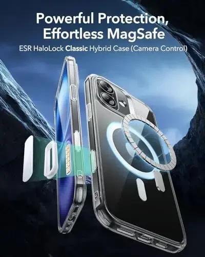 iPhone 16 uchun ESR g'ilofi, MagSafe bilan mos, zarbaga chidamli harbiy darajadagi himoya, iPhone 16 uchun magnitli telefon g'ilofi, klassik gibrid g'ilof (HaloLock), tiniq ko'k - 3