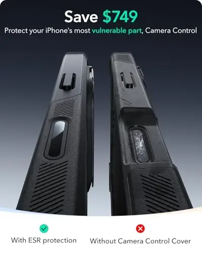 iPhone 16 uchun ESR g'ilofi Stash Stand, Kamera boshqaruvi, 23FT harbiy darajadagi zarbani yutuvchi tushishdan himoya, MagSafe aksessuarlari bilan mos, Magnetic Cyber Series, Qora - 4