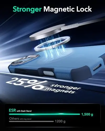 iPhone 16 uchun ESR g'ilofi stend bilan, 7 metrlik harbiy standartdagi zarbadan himoya, kuchli magnitli telefon g'ilofi, MagSafe aksessuarlari bilan mos, Cyber Series, och ko'k - 6