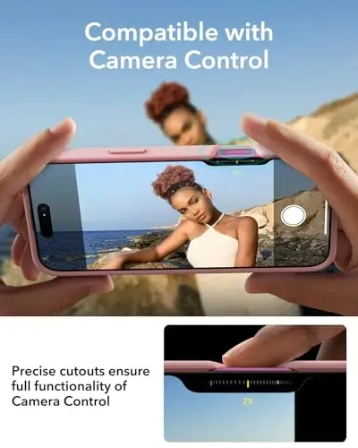 iPhone 16 uchun ESR g'ilofi, Stendli silikon g'ilof, Mos, Harbiy darajadagi himoya, O'rnatilgan kamera stend, iPhone 16 uchun magnitli telefon g'ilofi, Cloud Series, Pushti - 6