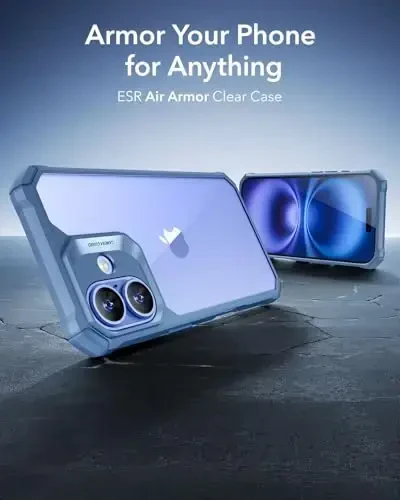 iPhone 16 uchun ESR g'ilofi, zarbani yutuvchi burchaklar bilan harbiy darajadagi himoya, tirnalishga chidamli va sarg'ayishga qarshi akril orqa, ingichka himoya telefon g'ilofi, Air-Armor seriyasi, tiniq ko'k - 2
