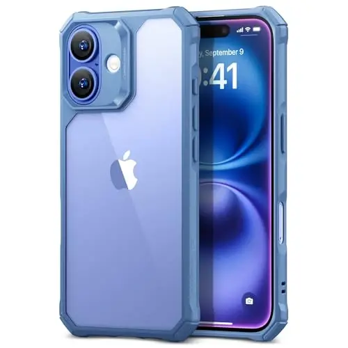 iPhone 16 uchun ESR g'ilofi, zarbani yutuvchi burchaklar bilan harbiy darajadagi himoya, tirnalishga chidamli va sarg'ayishga qarshi akril orqa, ingichka himoya telefon g'ilofi, Air-Armor seriyasi, tiniq ko'k - 1