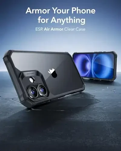 iPhone 16 uchun ESR g'ilofi, zarbani yutuvchi burchaklar bilan harbiy darajadagi himoya, tirnalishga chidamli va sarg'ayishga qarshi akril orqa, ingichka himoya telefon g'ilofi, Air-Armor seriyasi, tiniq qora - 2