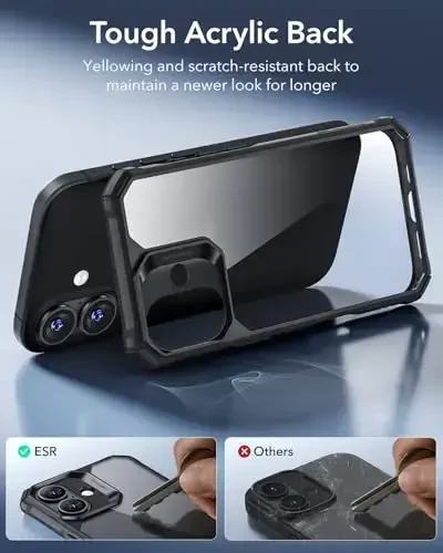 iPhone 16 uchun ESR g'ilofi, zarbani yutuvchi burchaklar bilan harbiy darajadagi himoya, tirnalishga chidamli va sarg'ayishga qarshi akril orqa, ingichka himoya telefon g'ilofi, Air-Armor seriyasi, tiniq qora - 5