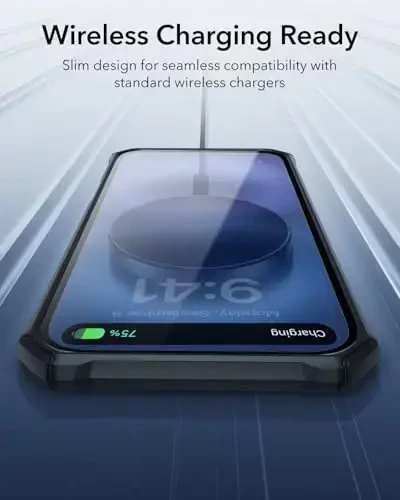 iPhone 16 uchun ESR g'ilofi, zarbani yutuvchi burchaklar bilan harbiy darajadagi himoya, tirnalishga chidamli va sarg'ayishga qarshi akril orqa, ingichka himoya telefon g'ilofi, Air-Armor seriyasi, tiniq qora - 6