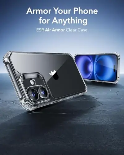 iPhone 16 uchun ESR g'ilofi, zarbani yutuvchi burchaklar bilan harbiy darajadagi himoya, tirnalishga chidamli va sarg'ayishga qarshi akril orqa qismi, ingichka himoya telefon g'ilofi, Air-Armor seriyasi, shaffof - 2