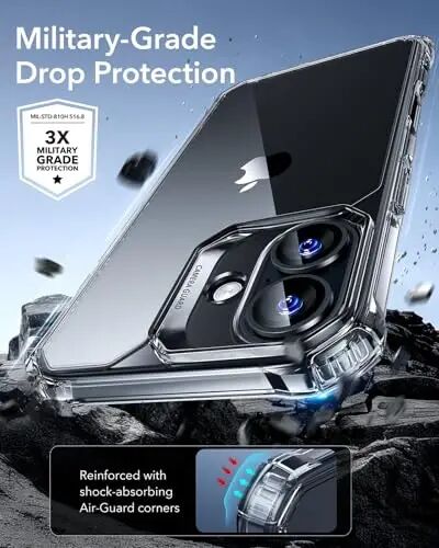 iPhone 16 uchun ESR g'ilofi, zarbani yutuvchi burchaklar bilan harbiy darajadagi himoya, tirnalishga chidamli va sarg'ayishga qarshi akril orqa qismi, ingichka himoya telefon g'ilofi, Air-Armor seriyasi, shaffof - ESR (1)