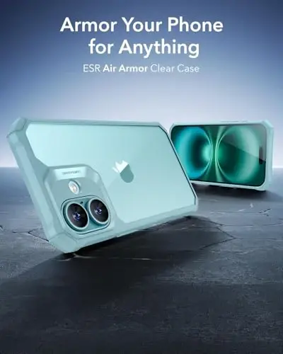 iPhone 16 uchun ESR g'ilofi, zarbani yutuvchi burchaklari bilan harbiy darajadagi himoya, tirnalishga chidamli va sarg'ayishga qarshi akril orqa, ingichka himoya g'ilofi, Air-Armor seriyasi, yangi tiniq yashil - 2