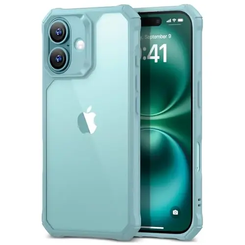 iPhone 16 uchun ESR g'ilofi, zarbani yutuvchi burchaklari bilan harbiy darajadagi himoya, tirnalishga chidamli va sarg'ayishga qarshi akril orqa, ingichka himoya g'ilofi, Air-Armor seriyasi, yangi tiniq yashil - ESR