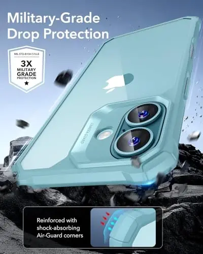 iPhone 16 uchun ESR g'ilofi, zarbani yutuvchi burchaklari bilan harbiy darajadagi himoya, tirnalishga chidamli va sarg'ayishga qarshi akril orqa, ingichka himoya g'ilofi, Air-Armor seriyasi, yangi tiniq yashil - 3