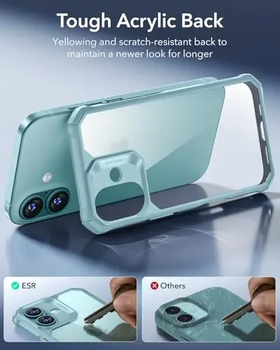 iPhone 16 uchun ESR g'ilofi, zarbani yutuvchi burchaklari bilan harbiy darajadagi himoya, tirnalishga chidamli va sarg'ayishga qarshi akril orqa, ingichka himoya g'ilofi, Air-Armor seriyasi, yangi tiniq yashil - 5