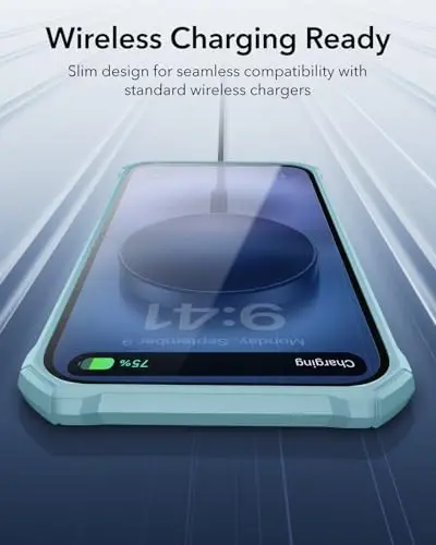iPhone 16 uchun ESR g'ilofi, zarbani yutuvchi burchaklari bilan harbiy darajadagi himoya, tirnalishga chidamli va sarg'ayishga qarshi akril orqa, ingichka himoya g'ilofi, Air-Armor seriyasi, yangi tiniq yashil - 6