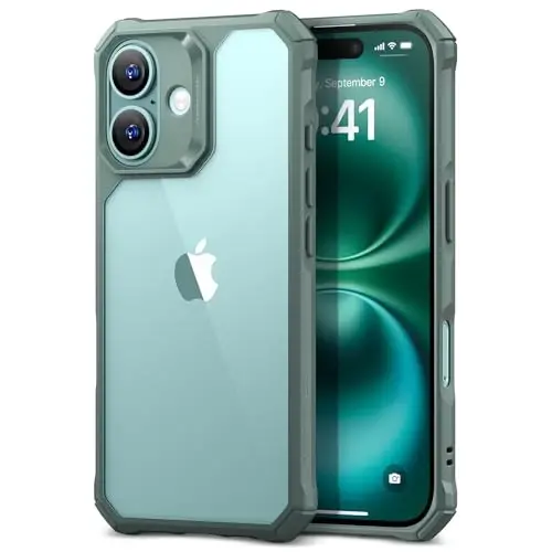 iPhone 16 uchun ESR g'ilofi, zarbani yutuvchi burchaklari bilan harbiy darajadagi himoya, tirnalishga chidamli va sarg'ayishga qarshi akril orqa, ingichka himoya telefon g'ilofi, Air-Armor seriyasi, toza yashil - 1