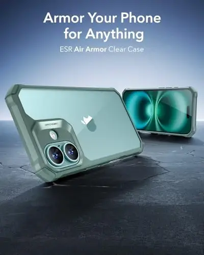 iPhone 16 uchun ESR g'ilofi, zarbani yutuvchi burchaklari bilan harbiy darajadagi himoya, tirnalishga chidamli va sarg'ayishga qarshi akril orqa, ingichka himoya telefon g'ilofi, Air-Armor seriyasi, toza yashil - 2