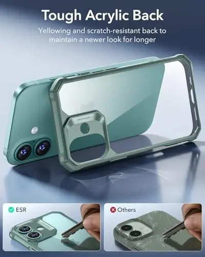 iPhone 16 uchun ESR g'ilofi, zarbani yutuvchi burchaklari bilan harbiy darajadagi himoya, tirnalishga chidamli va sarg'ayishga qarshi akril orqa, ingichka himoya telefon g'ilofi, Air-Armor seriyasi, toza yashil - 5