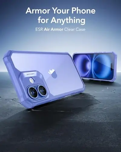 iPhone 16 uchun ESR g'ilofi, zarbani yutuvchi burchaklari bilan harbiy darajadagi himoya, tirnalishga chidamli va sarg'ayishga qarshi akril orqa, ingichka himoya telefon g'ilofi, Air-Armor seriyasi, yangi tiniq ko'k - 2