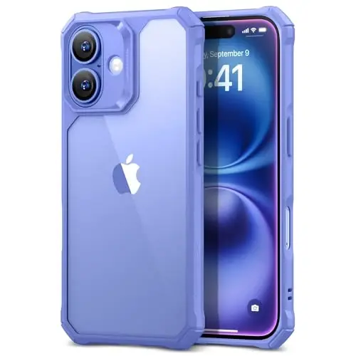 iPhone 16 uchun ESR g'ilofi, zarbani yutuvchi burchaklari bilan harbiy darajadagi himoya, tirnalishga chidamli va sarg'ayishga qarshi akril orqa, ingichka himoya telefon g'ilofi, Air-Armor seriyasi, yangi tiniq ko'k - ESR