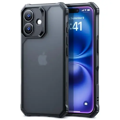 iPhone 16 uchun ESR g‘ilofi, zarbani yutuvchi burchaklari bilan harbiy darajadagi himoya, tirnalishga chidamli va sarg‘ayishga qarshi akril orqa qismi, ingichka himoya telefon g‘ilofi, Air-Armor seriyasi, muzli qora - 1