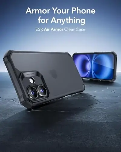 iPhone 16 uchun ESR g‘ilofi, zarbani yutuvchi burchaklari bilan harbiy darajadagi himoya, tirnalishga chidamli va sarg‘ayishga qarshi akril orqa qismi, ingichka himoya telefon g‘ilofi, Air-Armor seriyasi, muzli qora - 2