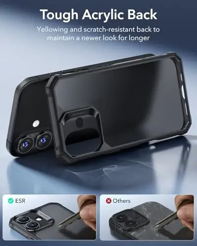 iPhone 16 uchun ESR g‘ilofi, zarbani yutuvchi burchaklari bilan harbiy darajadagi himoya, tirnalishga chidamli va sarg‘ayishga qarshi akril orqa qismi, ingichka himoya telefon g‘ilofi, Air-Armor seriyasi, muzli qora - 5