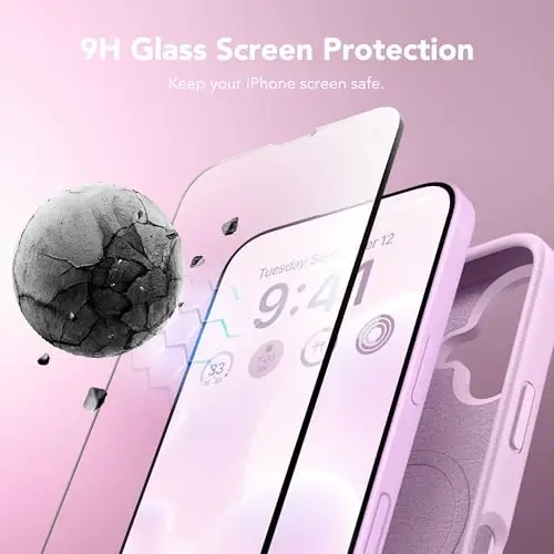 iPhone 16 uchun GONEZ Magnetic g'ilofi, MagSafe bilan mos, [Ekran himoyachisi + Kamera linzalari himoyachisi], Silikon zarbaga chidamli tirnalishga qarshi himoya telefon g'ilofi 6.1 dyuym, Ochiq lilak - 6