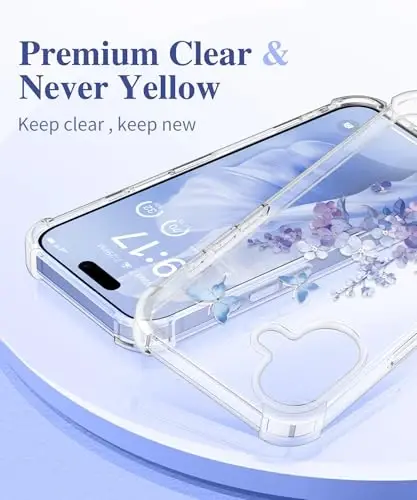 iPhone 16 uchun GVIEWIN gulli g‘ilof, ekran va kamera linzalari himoyasi bilan, [sarg‘aymaydigan] ayollar uchun yumshoq zarbaga chidamli shaffof himoya g‘ilofi, gul naqshli dizayn 6.1