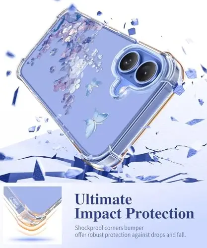 iPhone 16 uchun GVIEWIN gulli g‘ilofi, ekran va kamera linzalari himoyasi bilan, [sarg‘aymaydigan] ayollar uchun yumshoq zarbaga chidamli shaffof g‘ilof, gul naqshli dizayn 6.1 dyuym (Siringa/Binafsha) - 4