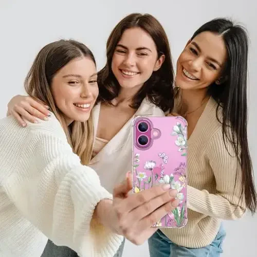iPhone 16 uchun ilnehc g'ilofi, [3 in 1] ekran himoyachisi va kamera linzalari himoyachisi bilan, gul naqshli dizayn, ayollar qizlar uchun shaffof yumshoq zarbaga chidamli ingichka gul telefon qopqog'i 2024 6.1