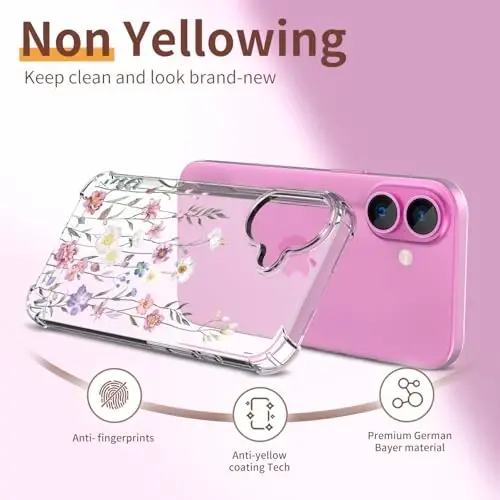 iPhone 16 uchun ilnehc g'ilofi, ekran himoyachisi va kamera linzalari himoyachisi bilan [3 in 1], gul naqshli dizayn, ayollar qizlar uchun shaffof yumshoq zarbaga chidamli ingichka gul telefon qopqog'i 2024 6.1