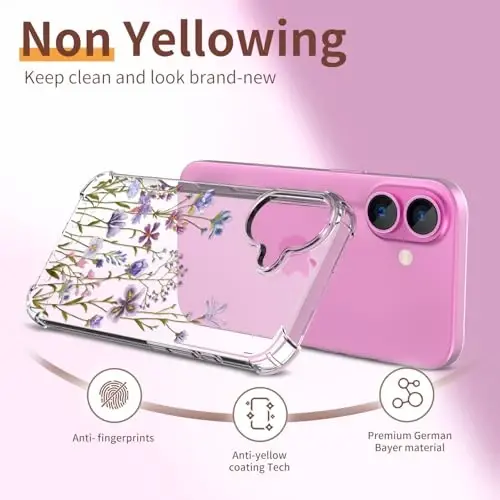 iPhone 16 uchun ilnehc g'ilofi, ekran himoyachisi va kamera linzalari himoyachisi bilan [3 in 1], gul naqshli dizayn, ayollar qizlar uchun tiniq yumshoq zarbaga chidamli ingichka gul telefon qopqog'i 2024 6.1
