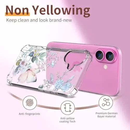 iPhone 16 uchun ilnehc g'ilofi, ekran himoyachisi va kamera linzalari himoyachisi bilan [3 in 1], gul naqshli dizayn, shaffof yumshoq zarbaga chidamli ingichka gulli telefon qopqog'i ayollar qizlar uchun 2024 6.1