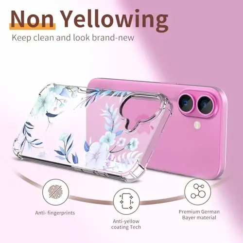 iPhone 16 uchun ilnehc g'ilofi, ekran himoyachisi va kamera linzalari himoyachisi bilan [3 in 1], gul naqshli dizayn, tiniq yumshoq zarbaga chidamli ingichka gul telefon qopqog'i ayollar qizlar uchun 2024 6.1