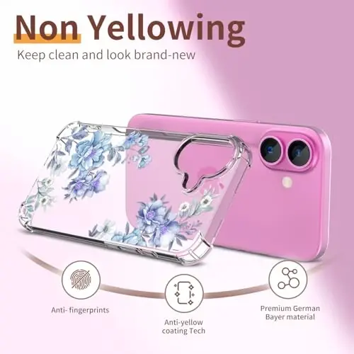iPhone 16 uchun ilnehc g'ilofi, ekran himoyachisi va kamera linzalari himoyachisi bilan [3 tasi 1 da], gul naqshli dizayn, shaffof yumshoq zarbaga chidamli ingichka gul telefon qopqog'i ayollar qizlar uchun 2024 6.1