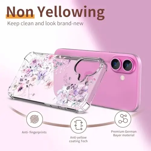 iPhone 16 uchun ilnehc gʻilofi, ekran himoyachisi va kamera linzalari himoyachisi bilan [3 tasi 1 da], gul naqshli dizayn, tiniq yumshoq zarbaga chidamli ingichka gul telefon qopqogʻi ayollar qizlar uchun 2024 6.1