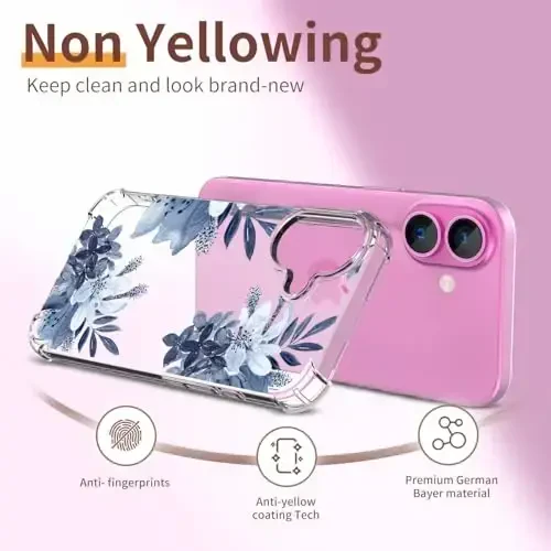 iPhone 16 uchun ilnehc g'ilofi, ekran himoyachisi va kamera linzalari himoyachisi bilan [3 tasi 1da], gul naqshli dizayn, ayollar qizlar uchun tiniq yumshoq zarbga chidamli ingichka gul telefon qopqog'i 2024 6.1