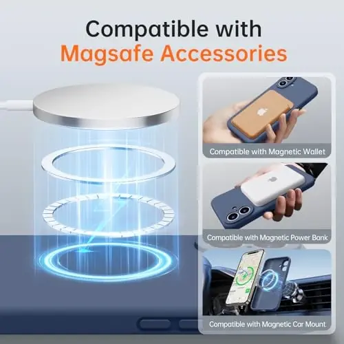 iPhone 16 uchun Kiresen g'ilofi, 2 ta ekran himoyachisi bilan - Magsafe bilan mos keladi - Takomillashtirilgan kamera himoyasi - Erkaklar, ayollar, qizlar uchun suyuq silikon himoya telefon g'ilofi - To'q ko'k - 2