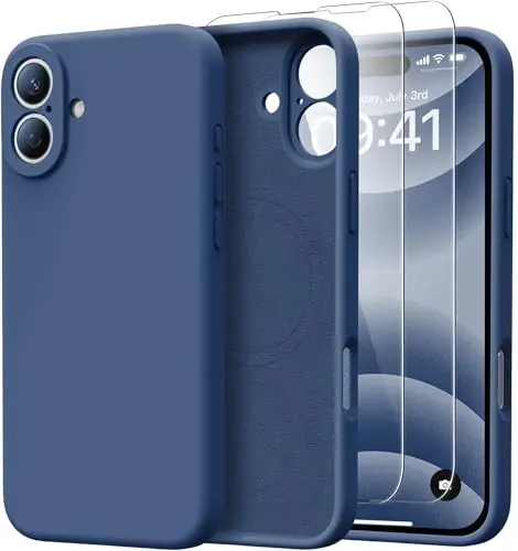 iPhone 16 uchun Kiresen g'ilofi, 2 ta ekran himoyachisi bilan - Magsafe bilan mos keladi - Takomillashtirilgan kamera himoyasi - Erkaklar, ayollar, qizlar uchun suyuq silikon himoya telefon g'ilofi - To'q ko'k - KIRESEN