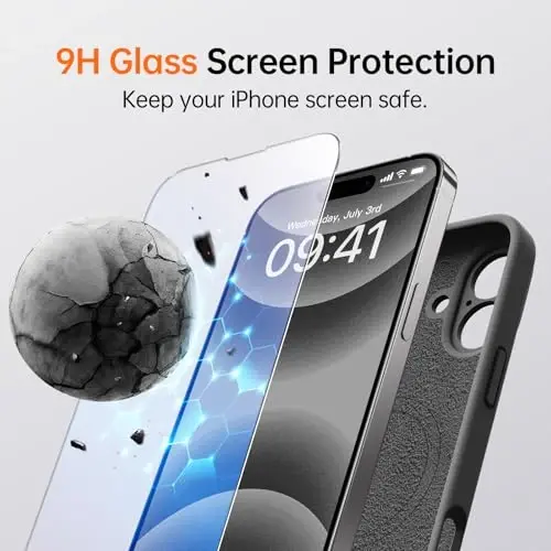 iPhone 16 uchun Kiresen g'ilofi, 2 ta ekran himoyachisi bilan - Magsafe bilan mos keladi - Takomillashtirilgan kamera himoyasi - Suyuq silikon himoya telefon g'ilofi erkaklar, ayollar, qizlar uchun - To'q kulrang - 4