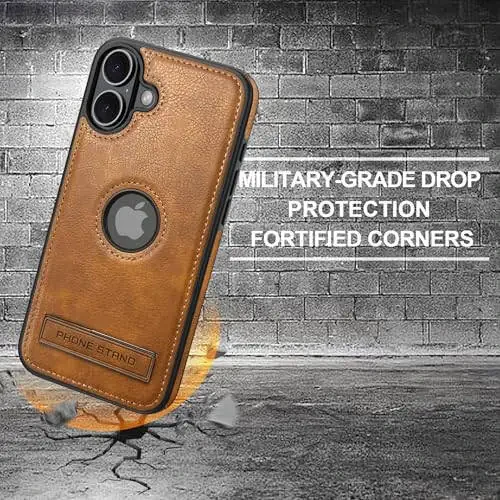 iPhone 16 uchun KSELF Charm Skin himoya qopqog‘i, zarbalarga bardoshli Kickstand orqali yupqa himoya qopqog‘i, iPhone 16 6.1'' (jigarrang, iPhone 16 uchun) bilan mos keladigan o‘rnatilgan ko‘rinmas stend - 5