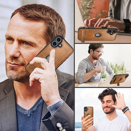 iPhone 16 uchun KSELF Charm Skin himoya qopqog‘i, zarbalarga bardoshli Kickstand orqali yupqa himoya qopqog‘i, iPhone 16 6.1'' (jigarrang, iPhone 16 uchun) bilan mos keladigan o‘rnatilgan ko‘rinmas stend - 6