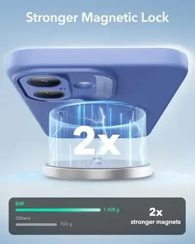 iPhone 16 uchun MagSafe bilan ESR g'ilofi, magnit zaryadlashni qo'llab-quvvatlaydi, silliq va ingichka silikon g'ilof, zarbga chidamli, to'liq ekran va kamera himoyasi, yumshoq mikrofiber astar, Ultramarin - 5