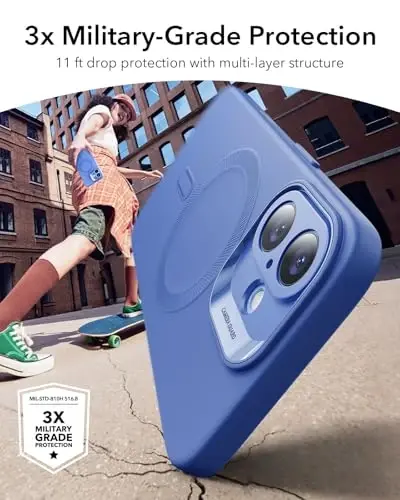iPhone 16 uchun MagSafe bilan ESR g'ilofi, magnit zaryadlashni qo'llab-quvvatlaydi, silliq va ingichka silikon g'ilof, zarbga chidamli, to'liq ekran va kamera himoyasi, yumshoq mikrofiber astar, Ultramarin - 4