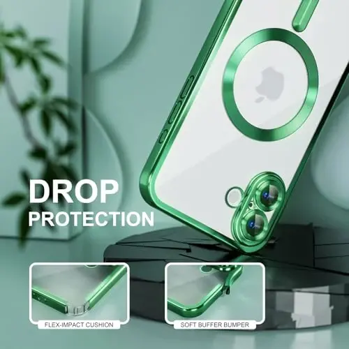 iPhone 16 uchun Misea Magnetic g'ilofi MagSafe bilan mos [Hech qachon sarg'aymaydi] [Harbiy darajadagi tushishdan himoya] To'liq kamera linzalari himoyasi Plitalangan yumshoq shaffof telefon g'ilofi ayollar uchun 6,1 dyuym, yashil - 4