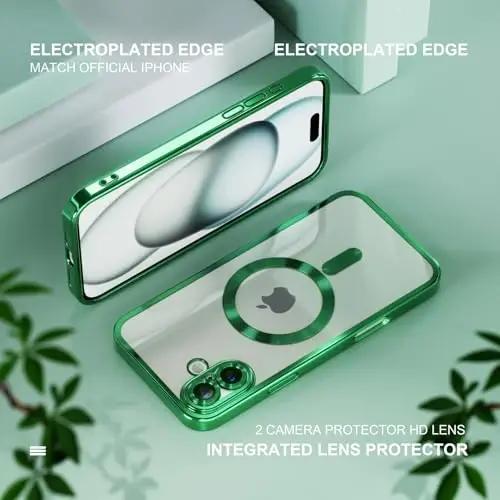 iPhone 16 uchun Misea Magnetic g'ilofi MagSafe bilan mos [Hech qachon sarg'aymaydi] [Harbiy darajadagi tushishdan himoya] To'liq kamera linzalari himoyasi Plitalangan yumshoq shaffof telefon g'ilofi ayollar uchun 6,1 dyuym, yashil - 6