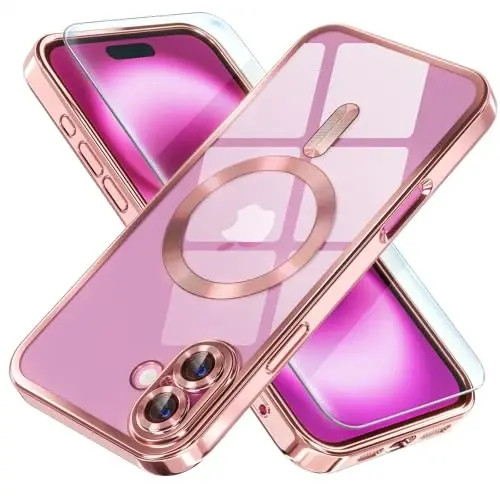 iPhone 16 uchun Misea magnitli gʻilofi MagSafe bilan mos keladi [Hech qachon sargʻaymaydi] [Harbiy darajadagi tushishdan himoya] Toʻliq kamera linzalari himoyachisi Qoplama Yumshoq tiniq ayollar uchun telefon gʻilofi 6,1 dyuym, pushti 