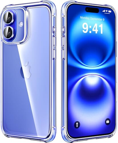 iPhone 16 uchun Mkeke qutisi shaffof, [Sarg'ish emas] [16FT harbiy darajali tushishdan himoya], Apple iPhone 16 uchun yupqa shaffof iPhone 16 qutisi zarbaga chidamli bamper bilan 2024 