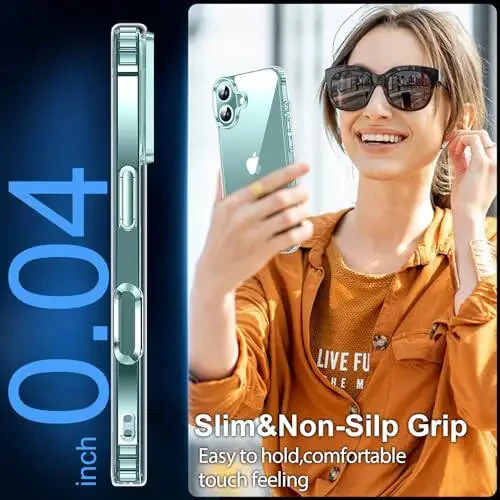 iPhone 16 uchun MOZOTER himoya korpusi, shaffof, [sariylanmaydigan] [sirpanmas] zarbadan himoya qiluvchi bamperli telefon qoplami, yupqa yoqimli korpus iPhone 16 6.1 dyuym - shaffof - 5